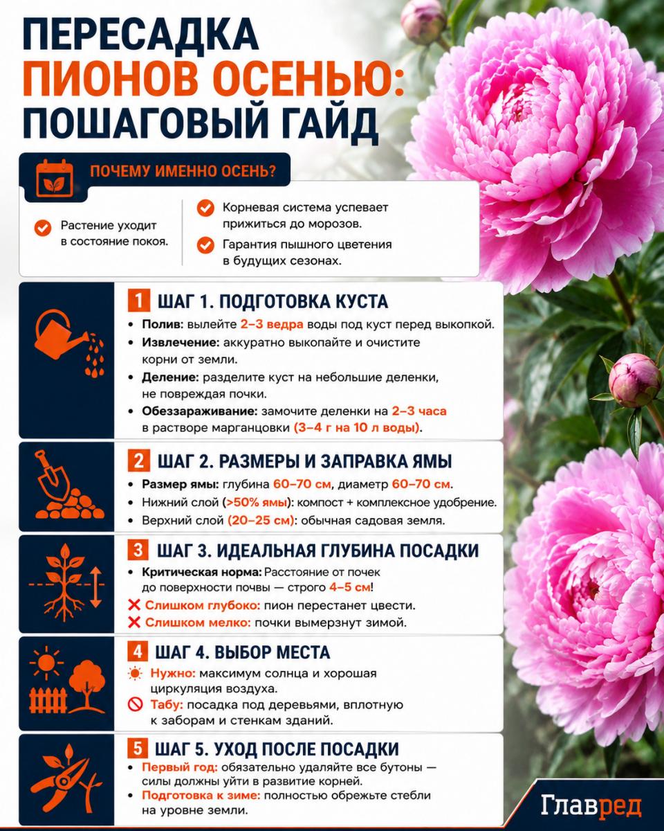 Пересадка пионов осенью: пошаговый гайд