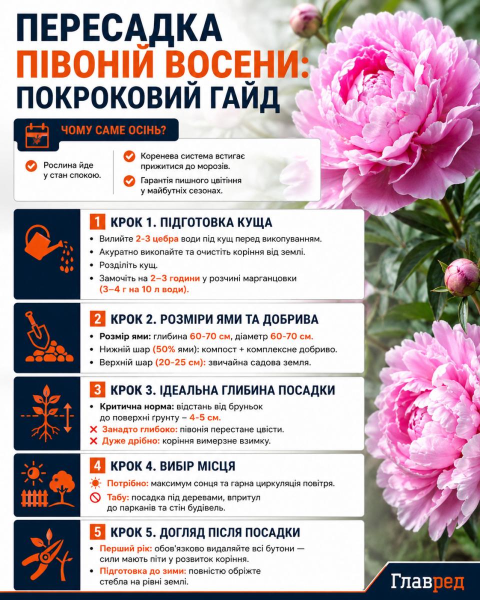 Пересадка півоній восени: покроковий гайд