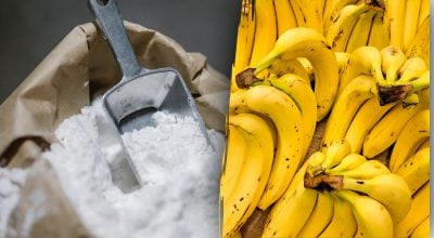 Змішування соди та бананової шкірки Змішування соди та бананової шкірки