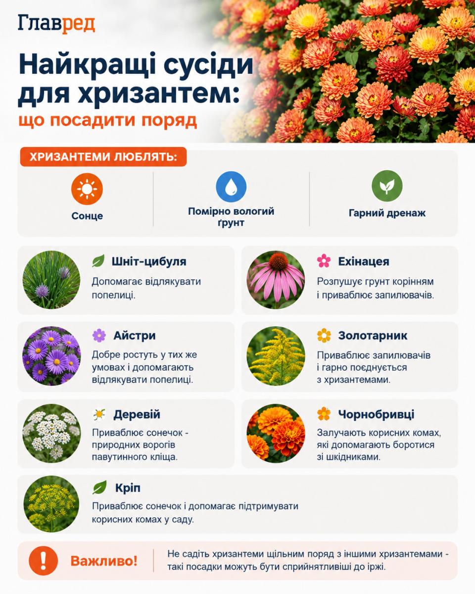 Найкращі сусіди для хризантем 