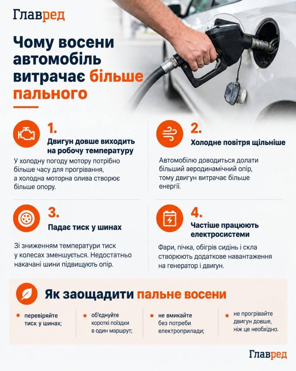 Чому восени автомобіль витрачає більше пального