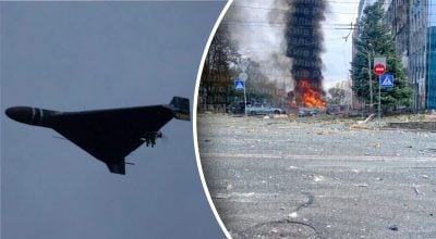 РФ вгатила по офісній будівлі в Києві: на парковці загинули люди, є поранені РФ вгатила по офісній будівлі в Києві: на парковці загинули люди, є поранені