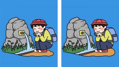 Супертест на IQ: нужно найти 3 отличия на картинке туриста у ручья за 36 с