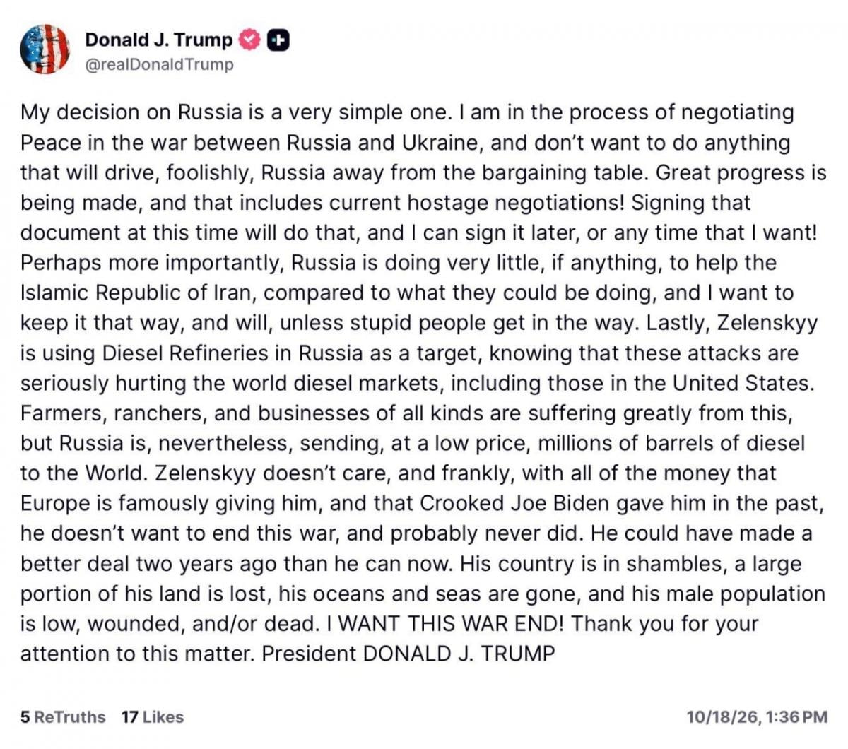 'Її океани втрачені': Трамп здивував заявою про Україну й 'атакував' Зеленського
