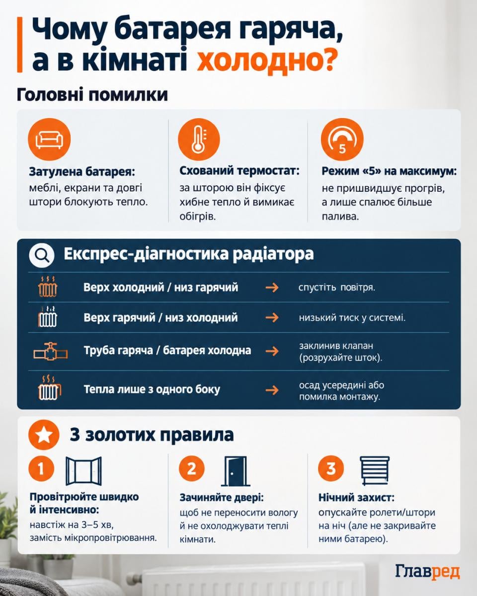 Тепло не доходить до кімнати через одну річ: що варто перевірити біля батареї