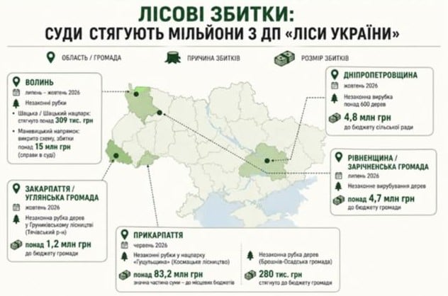 Масштаби збитків від незаконних рубок (Дані ЗМІ)