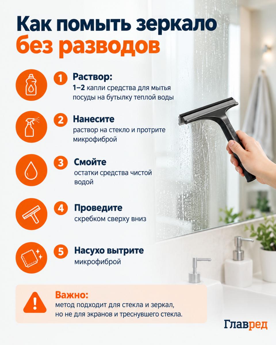 Как помыть зеркало без разводов