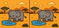 Тест на IQ: нужно найти 3 отличия на картинке слона у водопоя за 39 с
