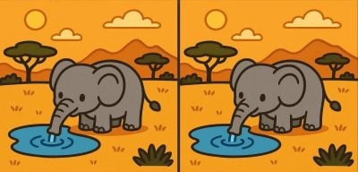 Тест на IQ: потрібно знайти 3 відмінності на картинці слона біля водопою за 39 с
