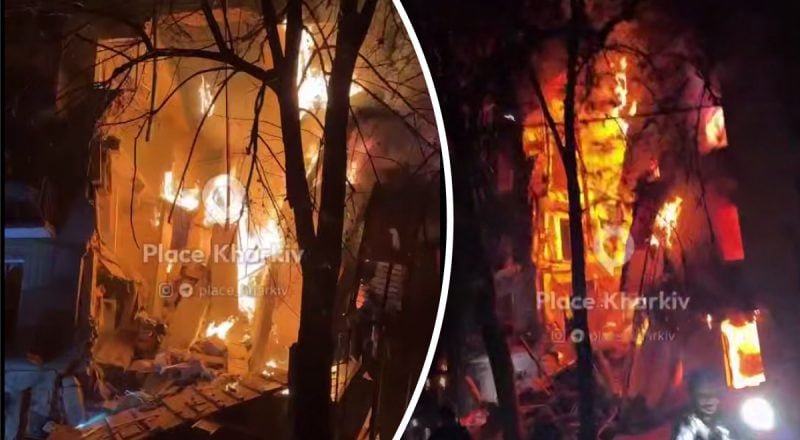 У Харкові від удару РФ склався підʼїзд п'ятиповерхівки: людей шукають під завалами