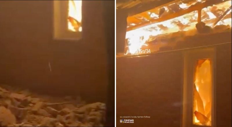 Дрон РФ завдав удару по багатоквартирному будинку в Сумах: спалахнула пожежа